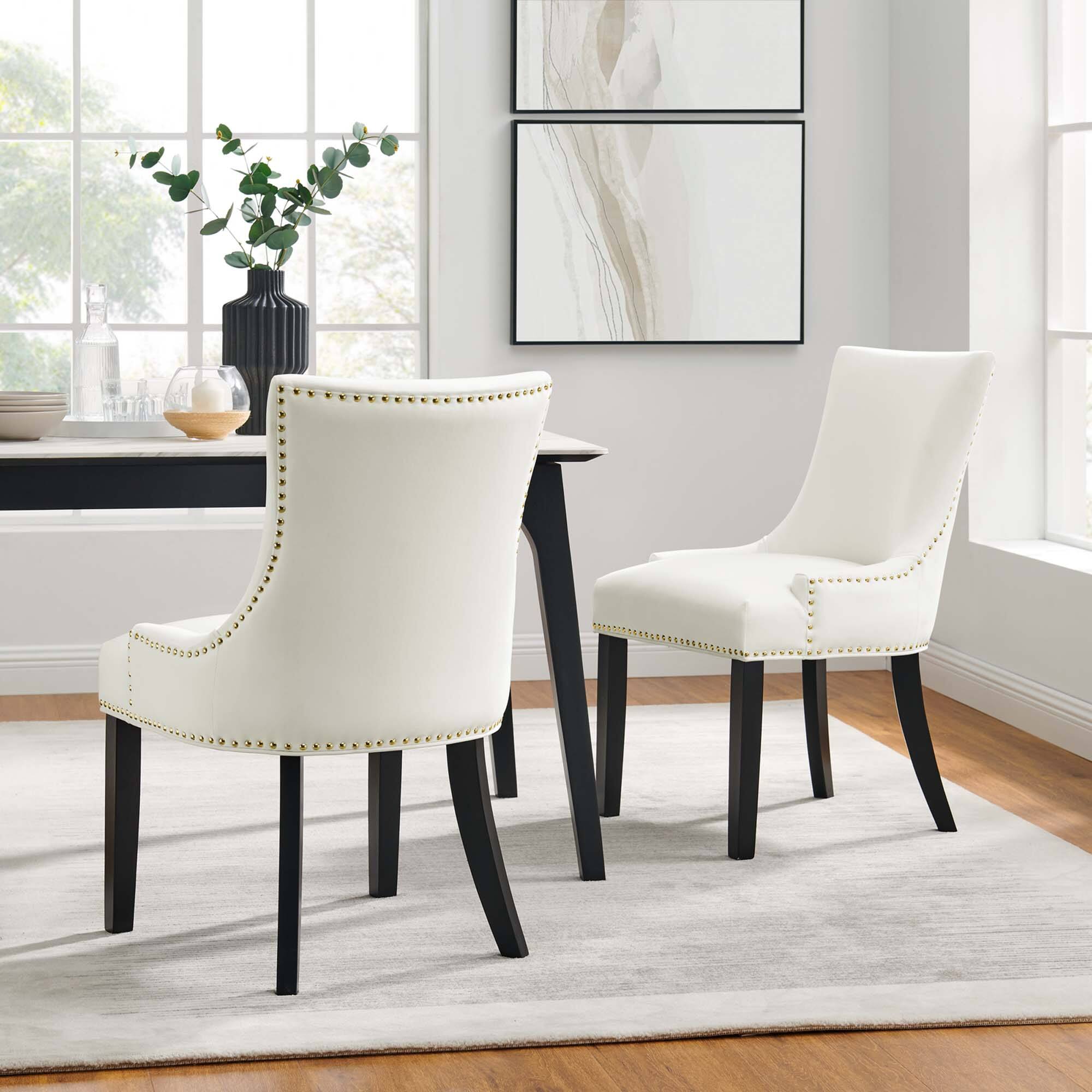 Front. Modway - Marquis Performance Velvet Dining Chairs Set of 2 by Modway - White.