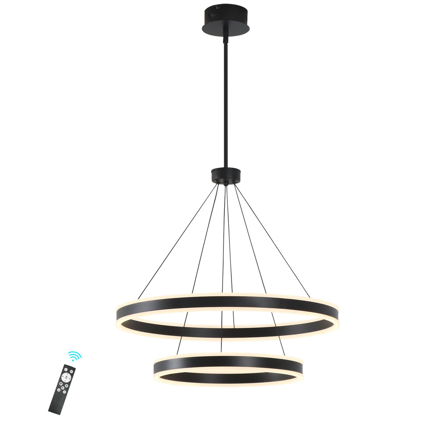 Front. Umeiluce - Modern Chandelier Light Led Kitchen Island Pendant with Remote Control for High Ceiling - Matte Black.