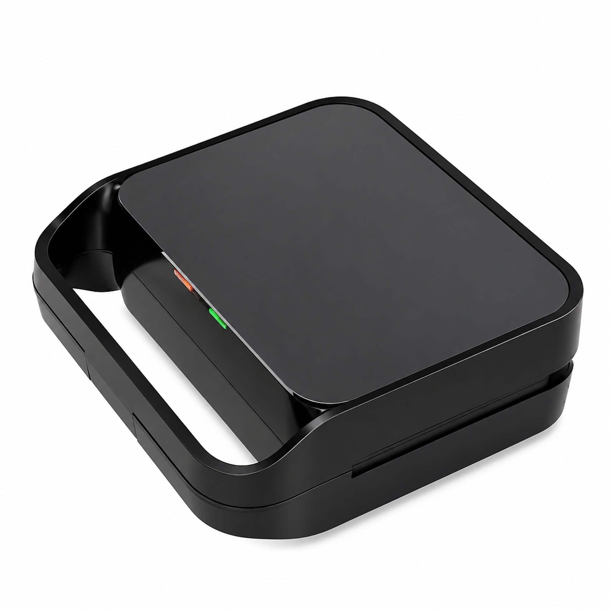 RYHNUYNE - 3-in-1 Electric Sandwich Maker and Waffle Grill, 850W Panini Press, Removable Non-Stick Plates, Tempered Glass Top - Black