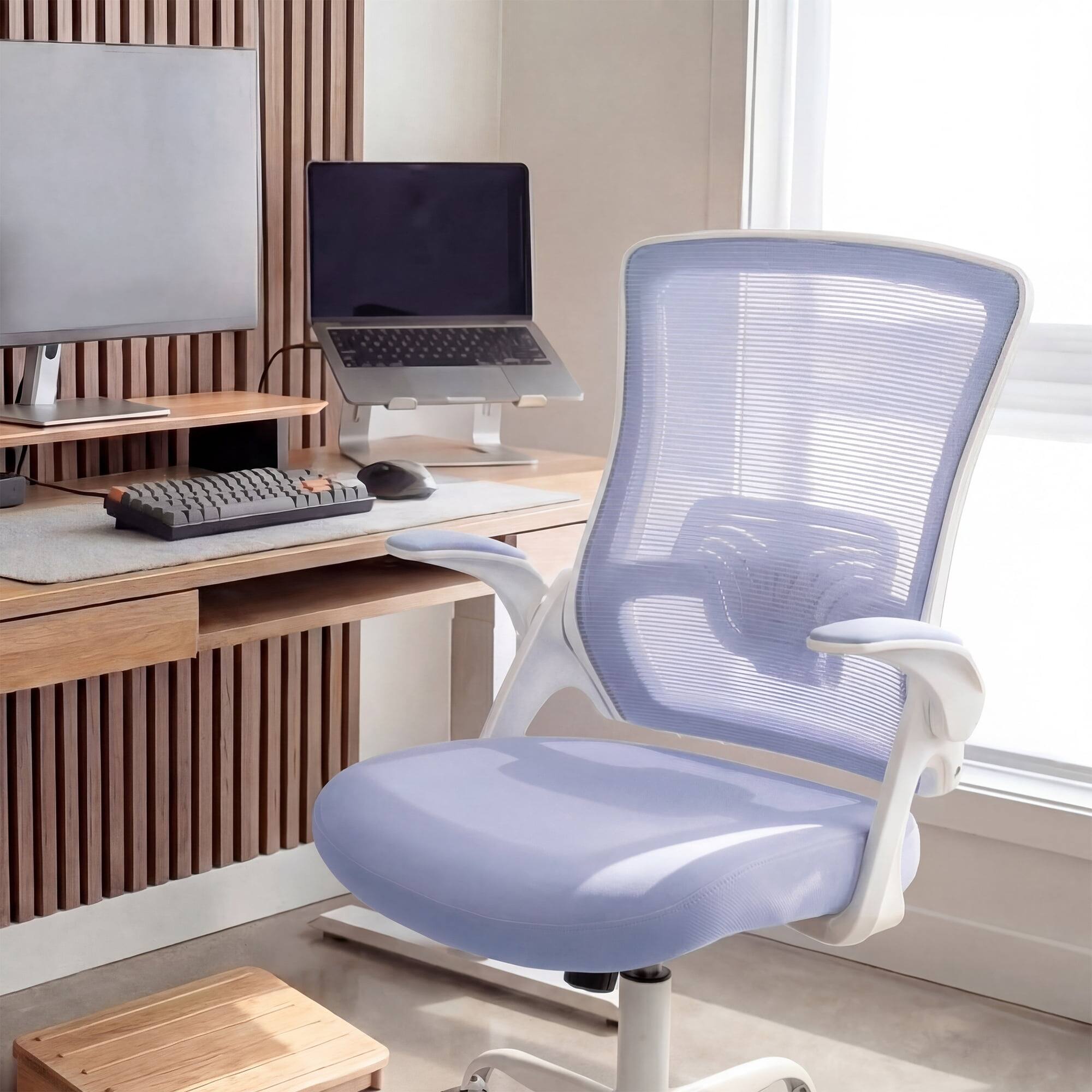 Alt View 5. Neo Chair - Ergonomic Office Chair, High-Back Mesh Computer Chair with Adjustable Height, Flip-Up Armrests & Lumbar Support - Steel Base-Purple.