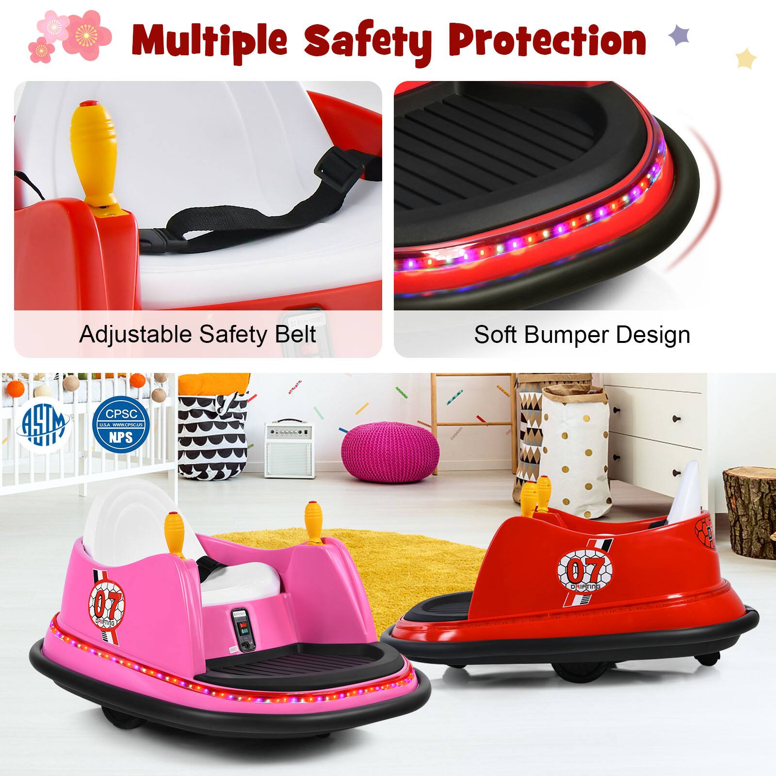 Multiple Safety Protection

Adjustable Safety Belt

Soft Bumper Design

A.HM I7 CPSC NPS

07