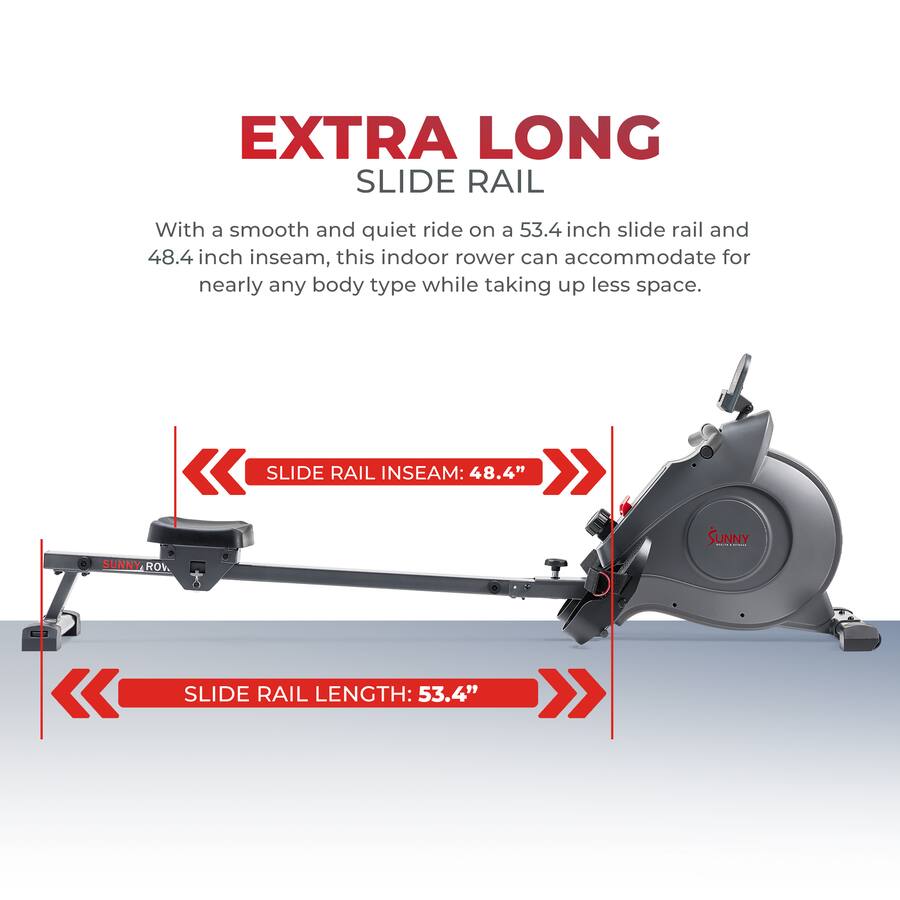 Half Slide Rowing Machine Sunny Health & Fitness Smart Extra Long Slide Rail Magnetic Rowing ...
