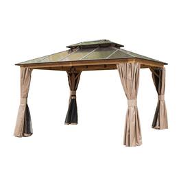 Loheer - Hardtop Gazebo 10x12 Permanent Outdoor Gazebo with Polycarbonate Double Roof, Curtains, Netting