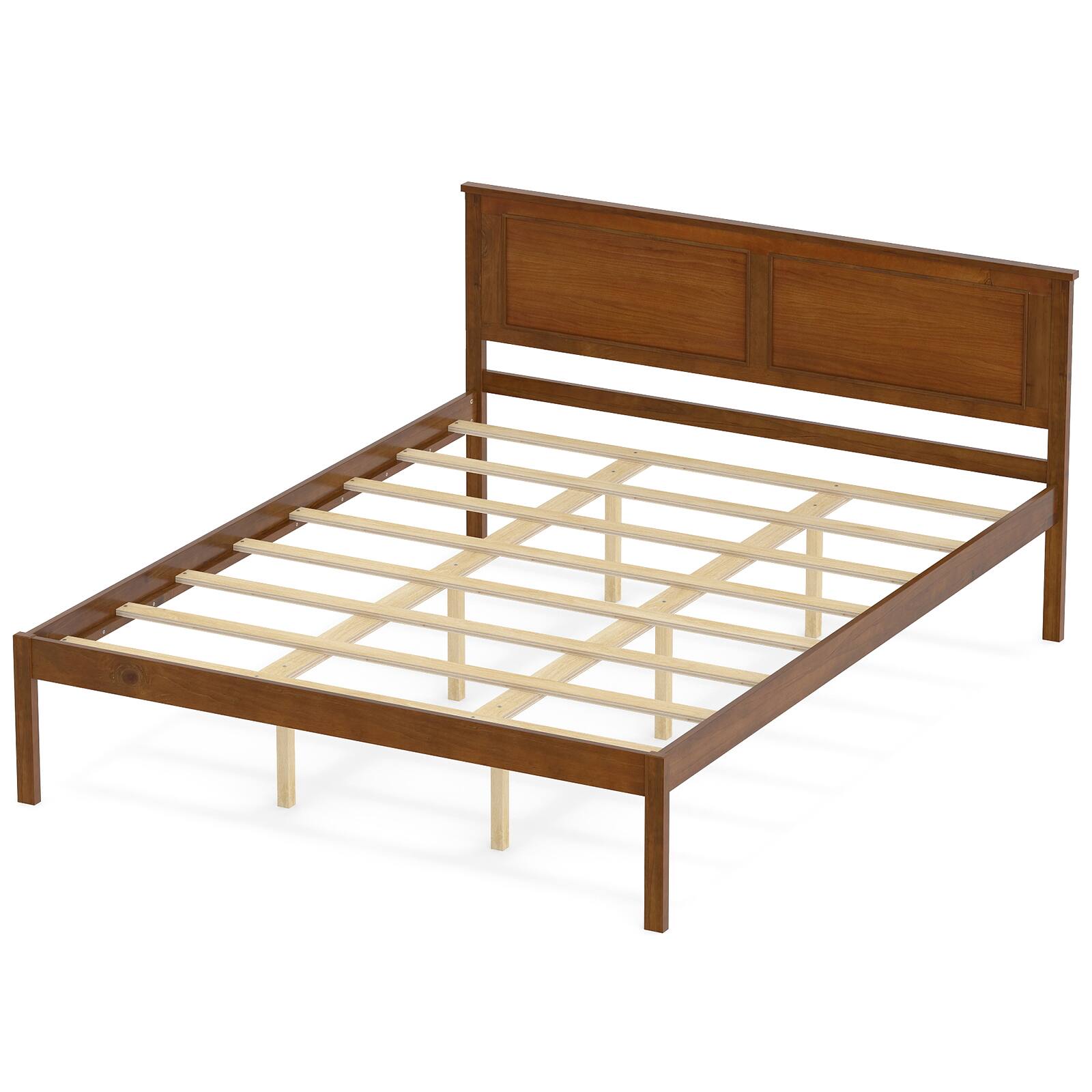 Alt View 9. Gymax - Gymax Queen Size Bed Frame Farmhouse Wooden Platform Bed w/Headboard Under-Bed Storage - Brown.