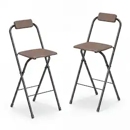 Gymax - 2PCS Folding Bar Stools w/Ergonomic Seat & Comfortable Footrest Anti-Slip Feet Black - Brown