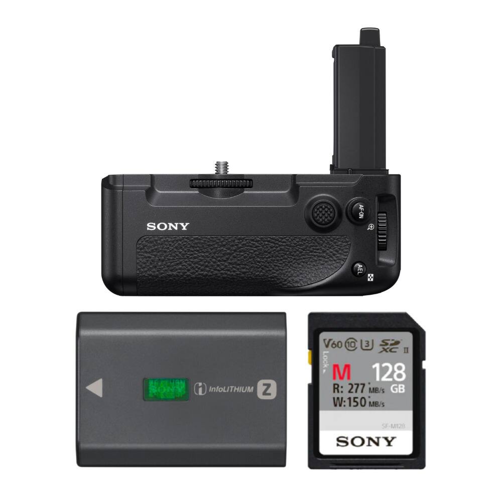 Sony - Vertical Grip for Alpha a7R IV Camera with 128GB SD Card Bundle