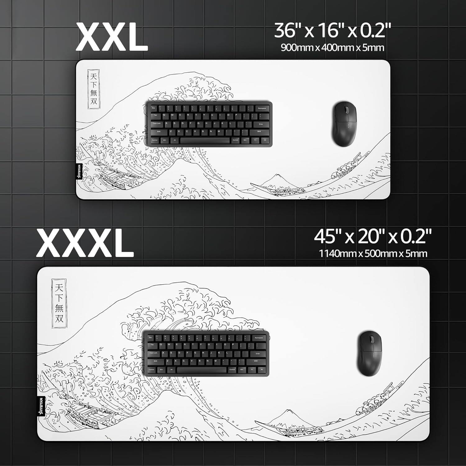 XXL  
36" x 16" x 0.2"  
900mm x 400mm x 5mm  

XXXL  
45" x 20" x 0.2"  
1140mm x 500mm x 5mm