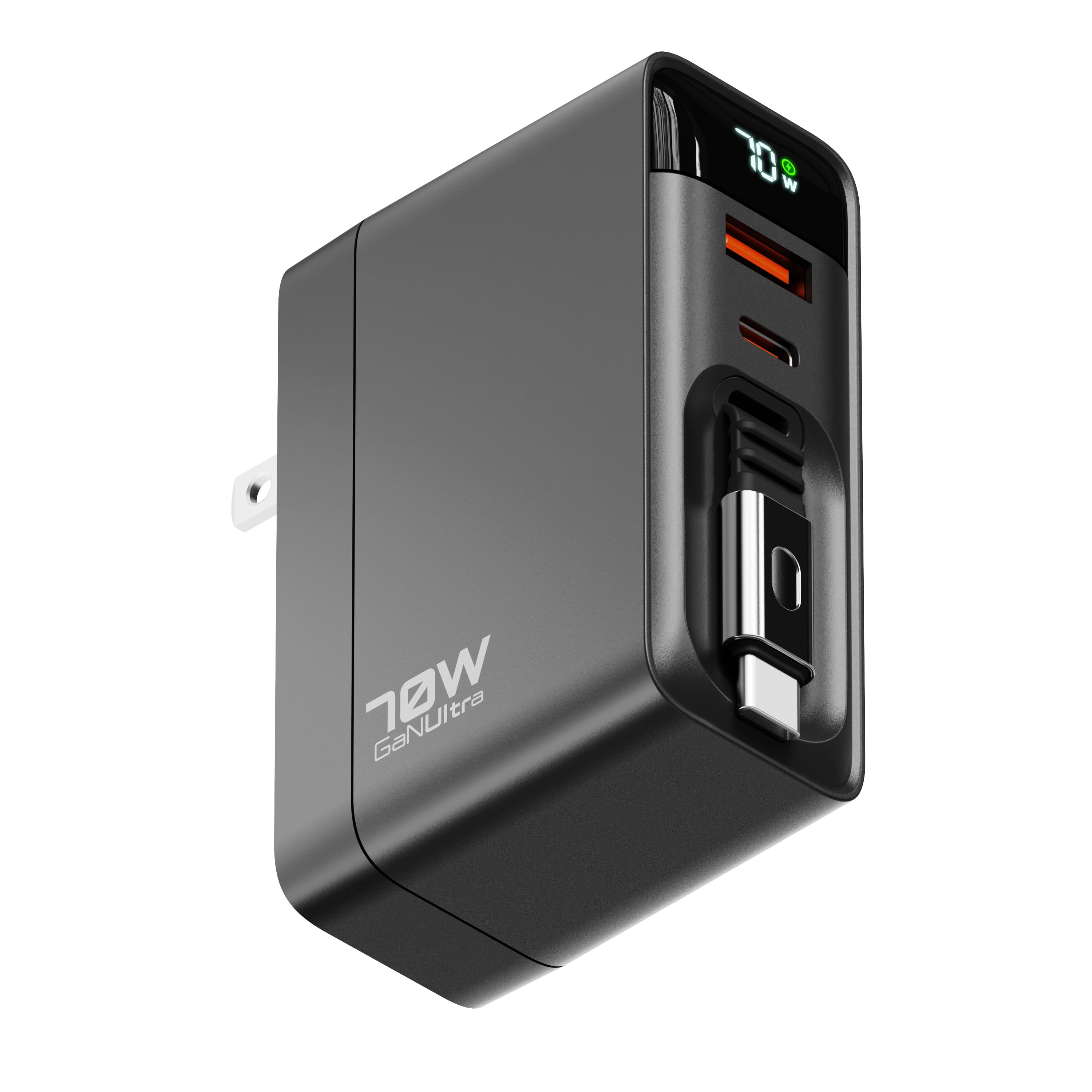 ReelCharge - 70W USB C Wall Charger with Retractable Cable, 3 Port (Black) price history on PriceWatchPro