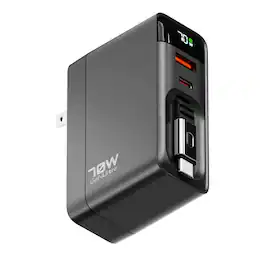 ReelCharge - 70W USB C Wall Charger with Retractable Cable, 3 Port (Black)