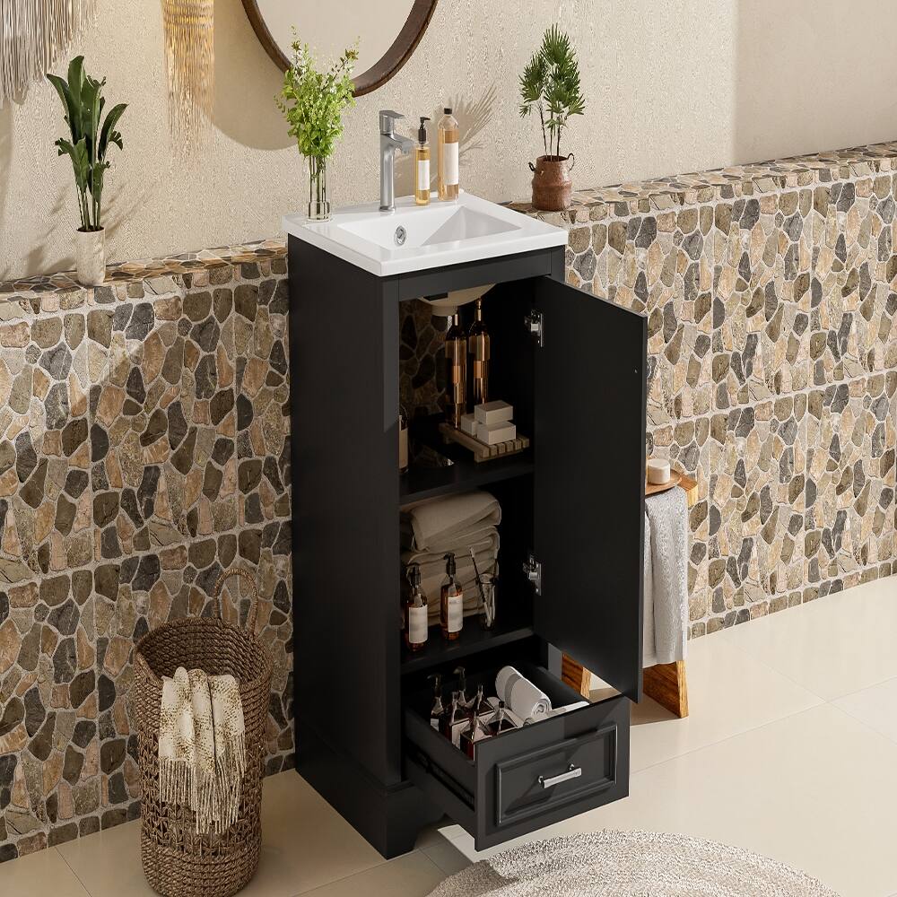 Alt View 8. Loheer - Loheer 20 Inch Bathroom Vanity with Sink, Black Freestanding Vanity, One Drawer & Adjustable Shelf - Black.