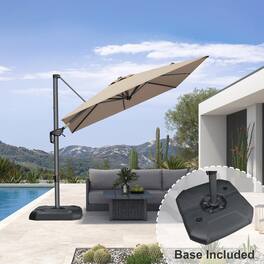 PURPLE LEAF - 8 ft. Square Aluminum Outdoor Patio Cantilever Umbrella Offset 360° Rotation Umbrella with Base for Garden Deck Pool - Taupe