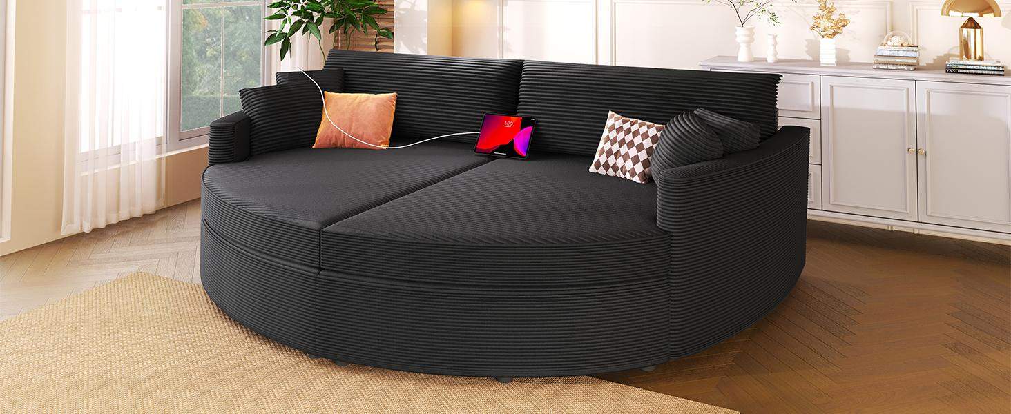 Back. Roomtec - Oversized Double Chaise Lounge Sofa 102.3 inch Sofa Bed Upholstered Loveseat Sofa Couch with Deep Seat and USB Ports - Black.