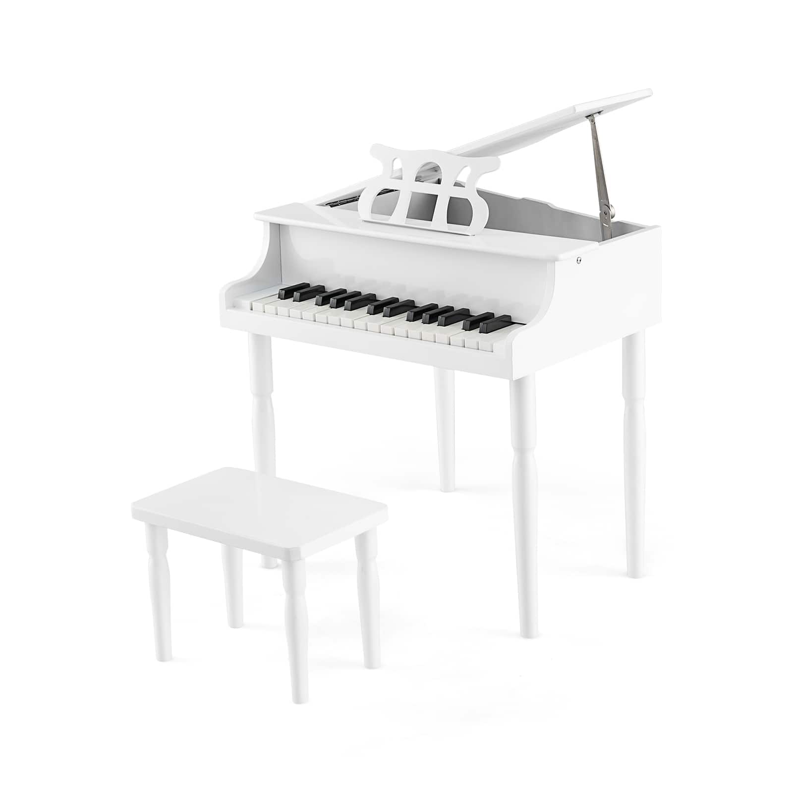 Ecooso - 30-Key Wooden Kids Grand Piano with Bench and Music Stand, Pretend Play Instrument