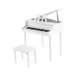 Ecooso - 30-Key Wooden Kids Grand Piano with Bench and Music Stand, Pretend Play Instrument