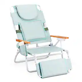 Winado - 40in 3in1 Beach Tanning Chair with Face Hole, Reclining Lounge, Foot Rest, Cup Holder, Storage Bag, for Beach Outdoor - Light Green