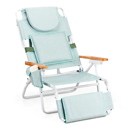 Front. Winado - 40in 3in1 Beach Tanning Chair with Face Hole, Reclining Lounge, Foot Rest, Cup Holder, Storage Bag, for Beach Outdoor - Light Green.