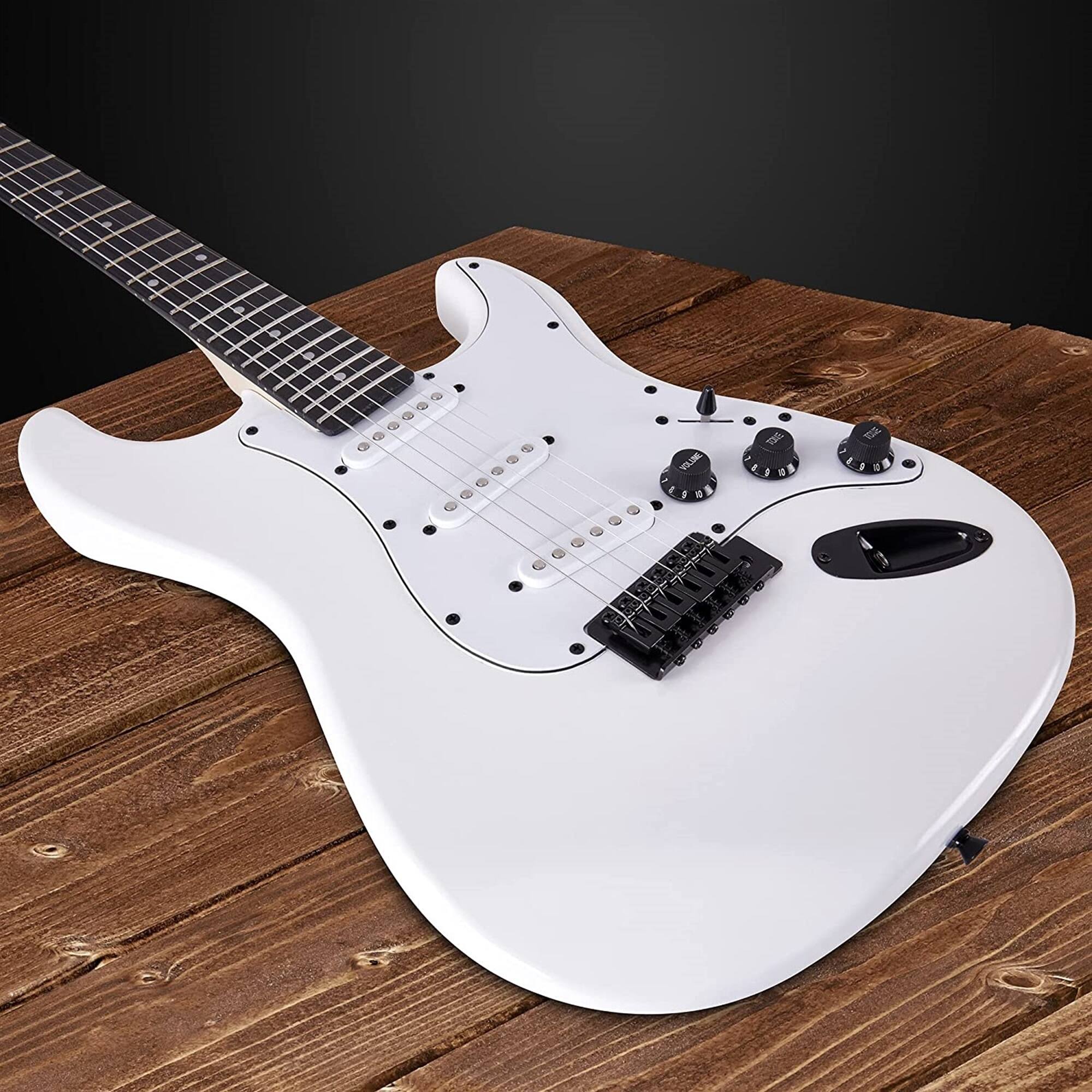 Alt View 3. Lyxpro - CS 39” Electric Guitar Kit for Beginner with Amp Cable, 6 Picks & Guide - White.