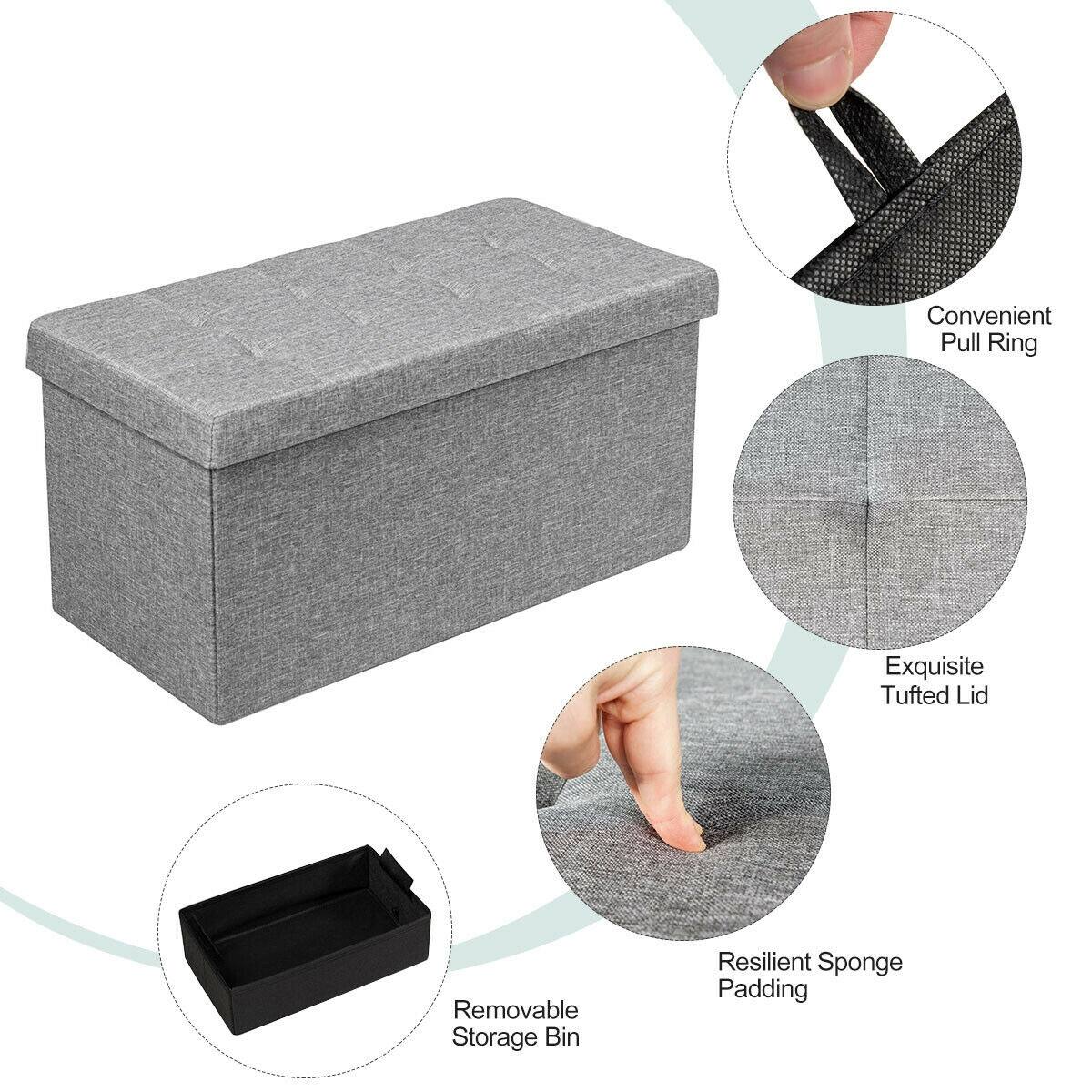 Convenient Pull Ring, Exquisite Tufted Lid, Resilient Sponge Padding, Removable Storage Bin