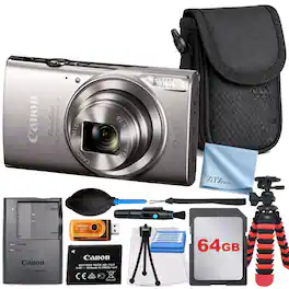 Canon - PowerShot ELPH 360 HS A Camera (Sliver) with 64GB Memory Card + ZeeTech Bundle - Silver