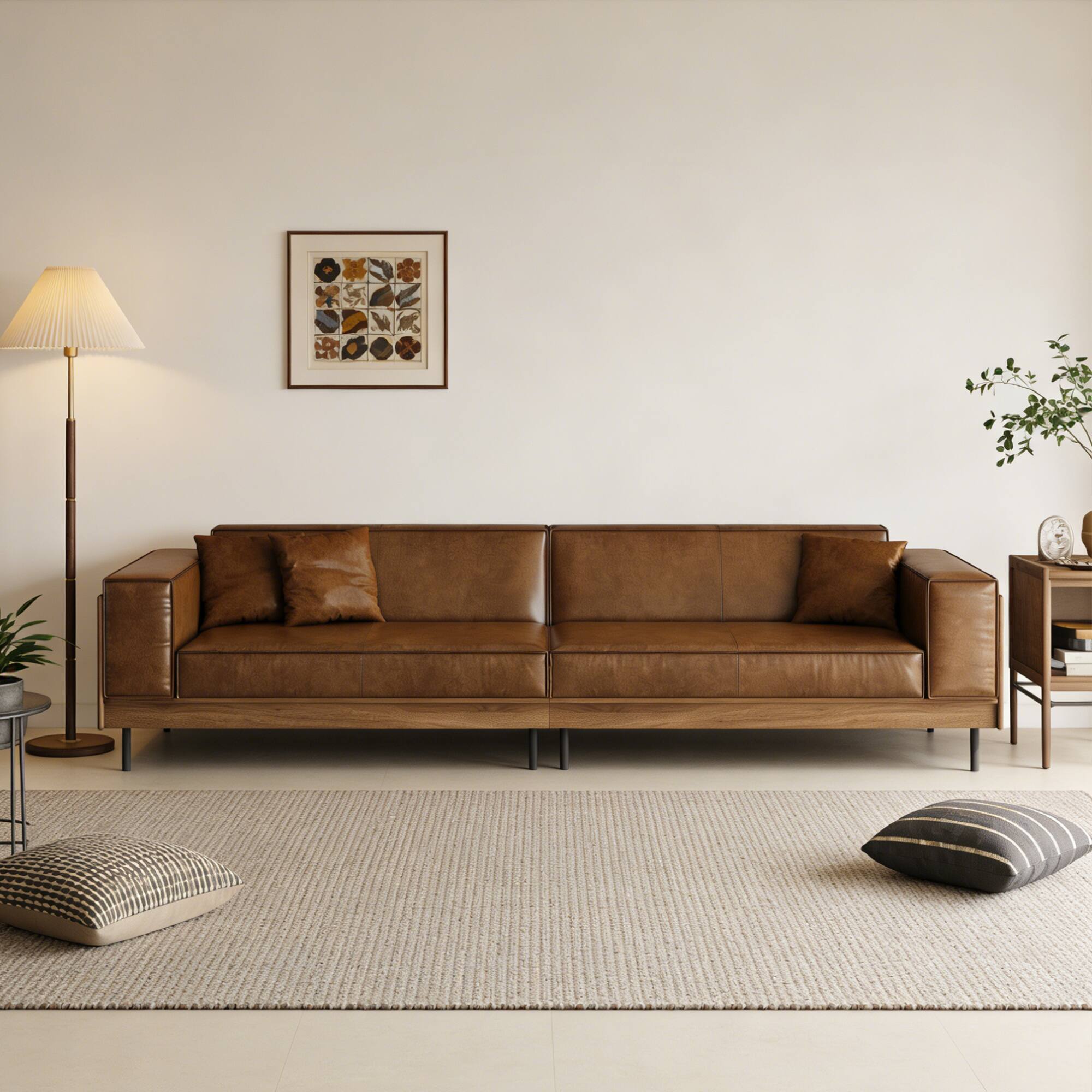 Alt View 5. luck idea - 111.81" Luxury Oil-Waxed Leather Sofa, High-End Vintage Sofa, Sturdy Frame, Comfortable Seating - Brown.