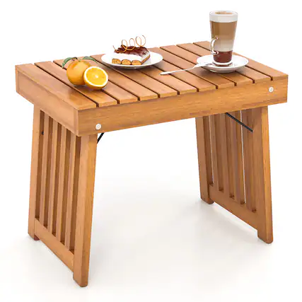 Front. Gymax - Gymax Outdoor Folding Side Table Patio Acacia Wood End Table w/ Slatted Tabletop - Teak.