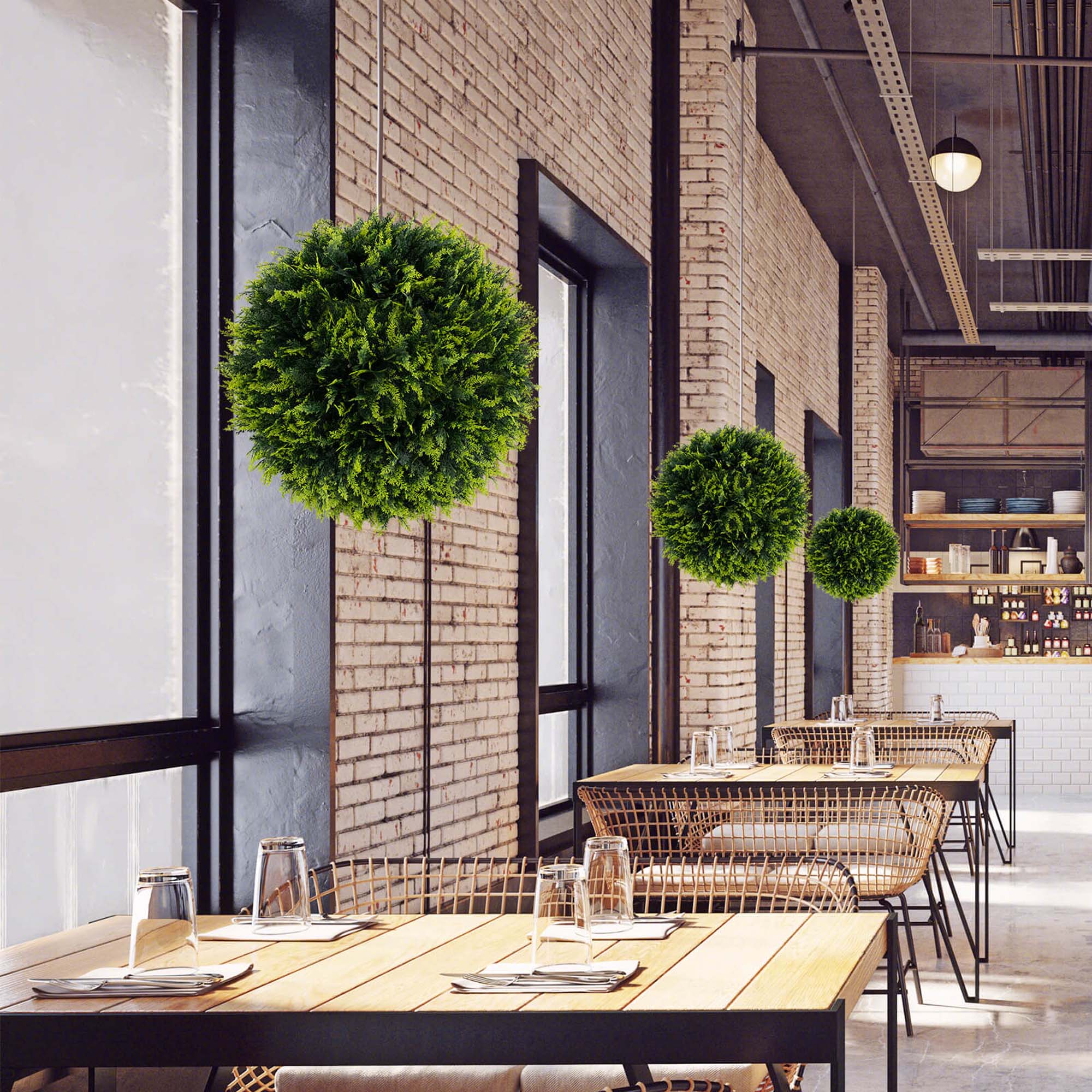 Alt View 1. Costway - Costway 2 PCS 18" Artificial Cedar Topiary Balls Sun-protective Round Greenery Bushes - Green.