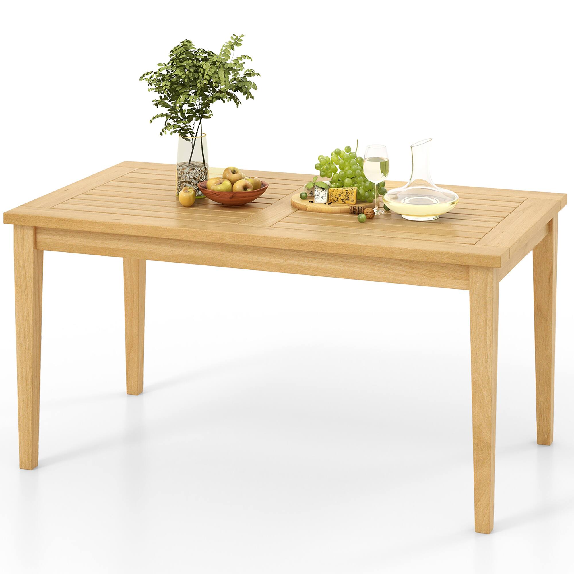 Gymax - 35.5''x20'' Outdoor Teak Wood Coffee Table w/ Slatted Tabletop Patio Furniture - Natural