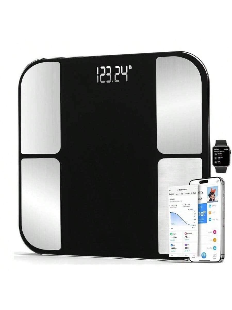 Stamp n Camp - Digital scale BMI tracking, 6mm Thickness for bathroom use, User-Friendly, Digital Display, Modern Design - Black