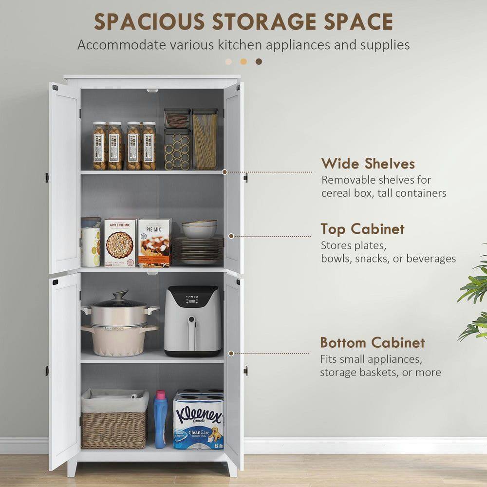 SPACIOUS STORAGE SPACE  
Accommodate various kitchen appliances and supplies

Wide Shelves  
Removable shelves for cereal box, tall containers

Top Cabinet  
Stores plates, bowls, snacks, or beverages

Bottom Cabinet  
Fits small appliances, storage baskets, or more