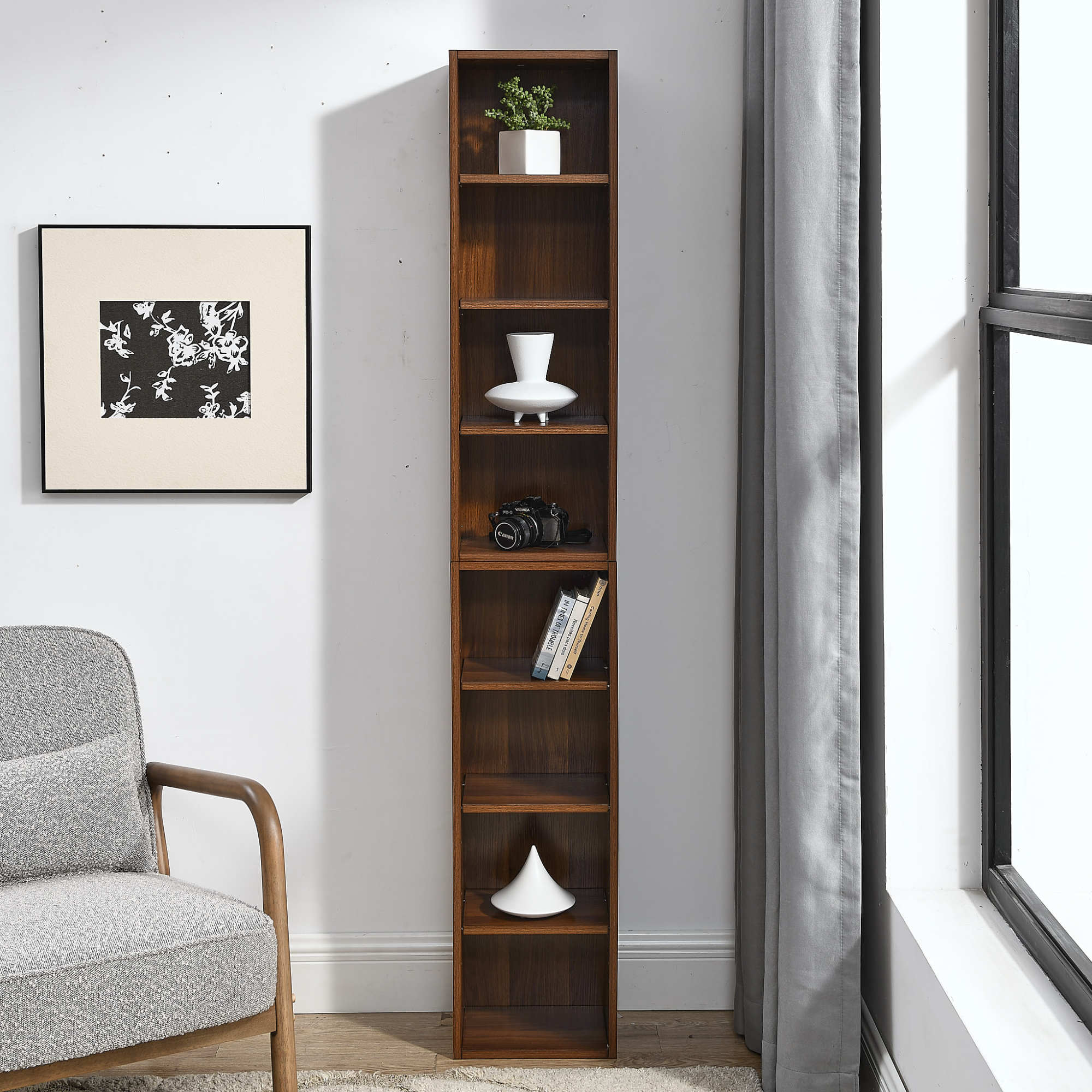 Alt View 5. GOODSILO - Adjustable Multi-Tier Media Storage Tower for Home and Office Use with Durable Construction - Walnut.