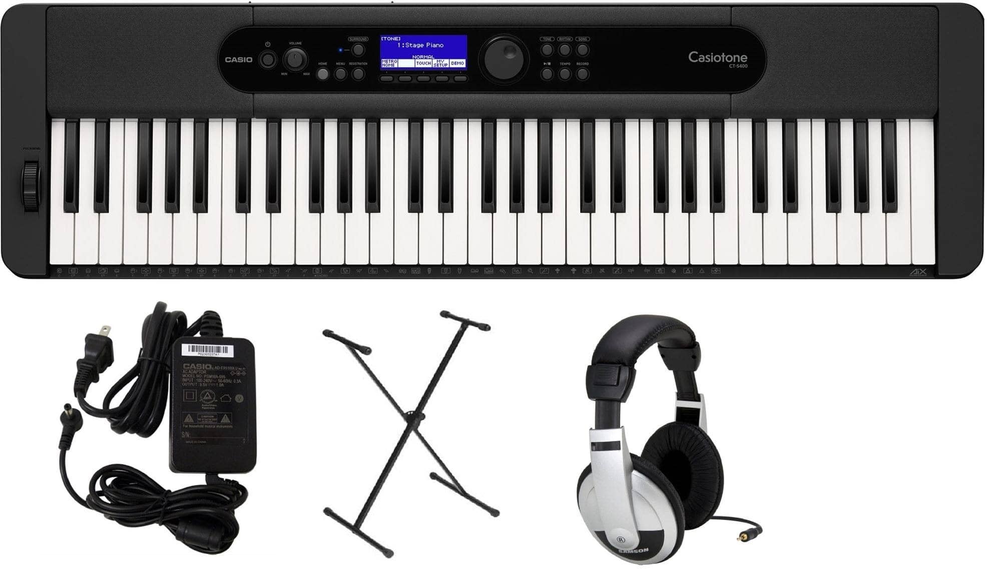 Casio - CTS400 Premium Pack with Stand, Adapter, and Headphones