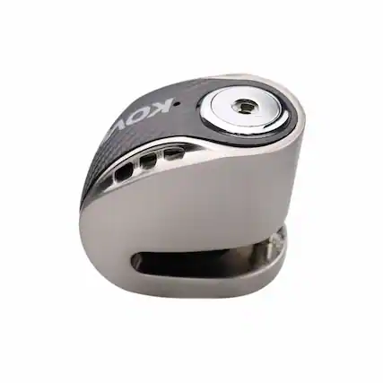 Front. Jupiter Bikes - Kovix Brake Rotor Bicycle Lock w/ 120 decibel Alarm - 6mm locking pin - Alloy steel construction - disc-style lock - Bare Metal.