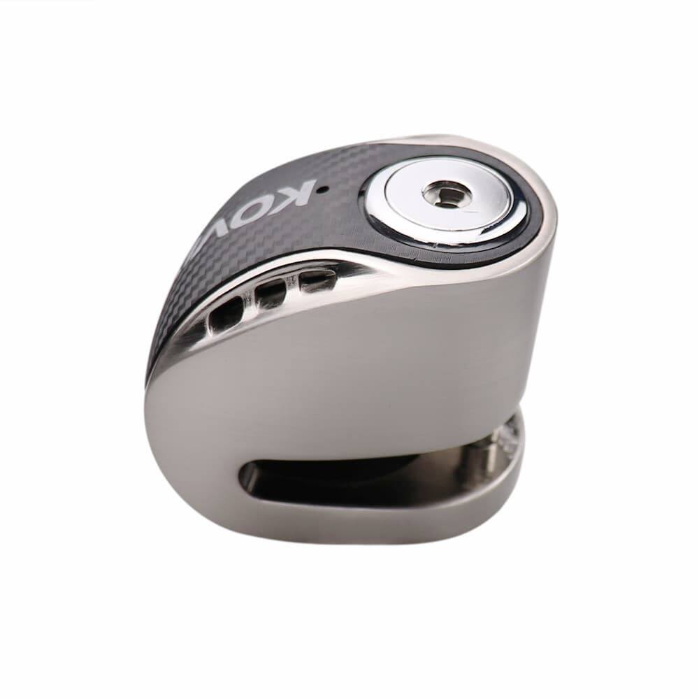 Front. Jupiter Bikes - Kovix Brake Rotor Bicycle Lock w/ 120 decibel Alarm - 6mm locking pin - Alloy steel construction - disc-style lock - Bare Metal.