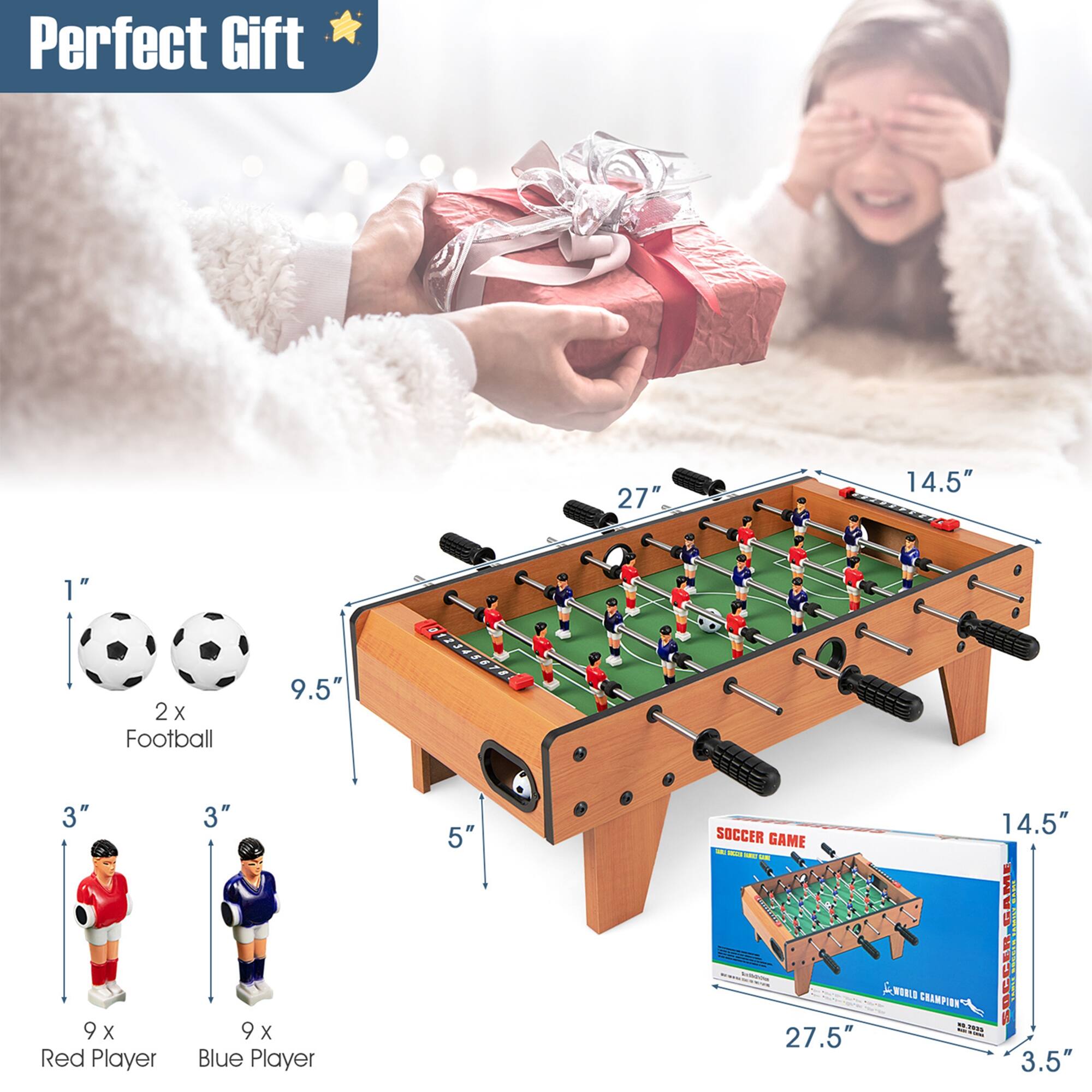 Perfect Gift 27" 14.5" 1" 2x X Football 9.5" E 3" 3" 5" SOCCER GAME - - a 14.5" - : 9 X Red Player 9x X Blue Player 27.5" Crampon TS I E 3.5