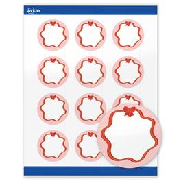 Avery - Avery® Labels, 2" Diameter, Gold-Pink Bow, Glossy, 120ct - White