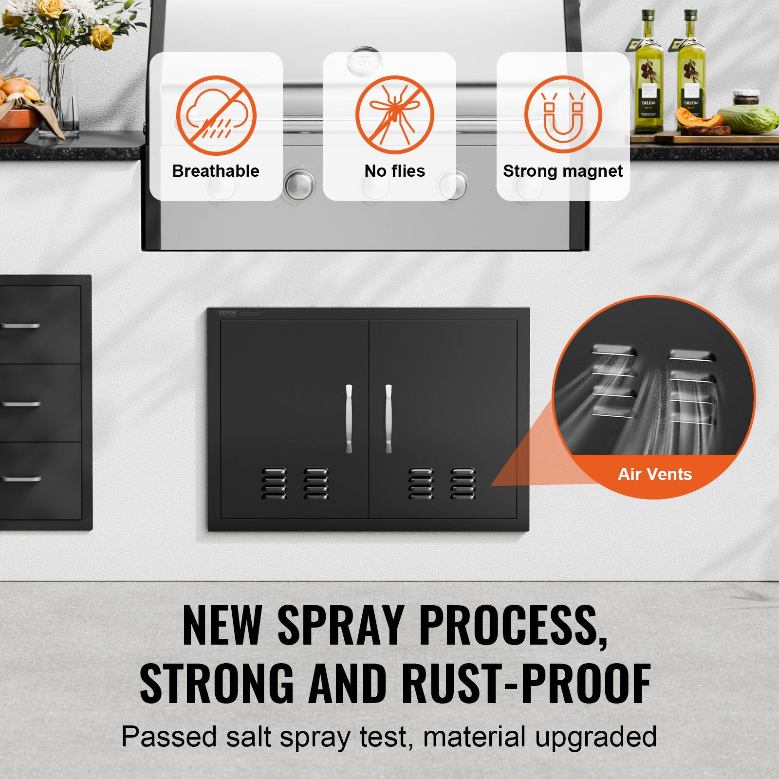 - Breathable
- No flies
- Strong magnet
- Air Vents

NEW SPRAY PROCESS, STRONG AND RUST-PROOF

Passed salt spray test, material upgraded