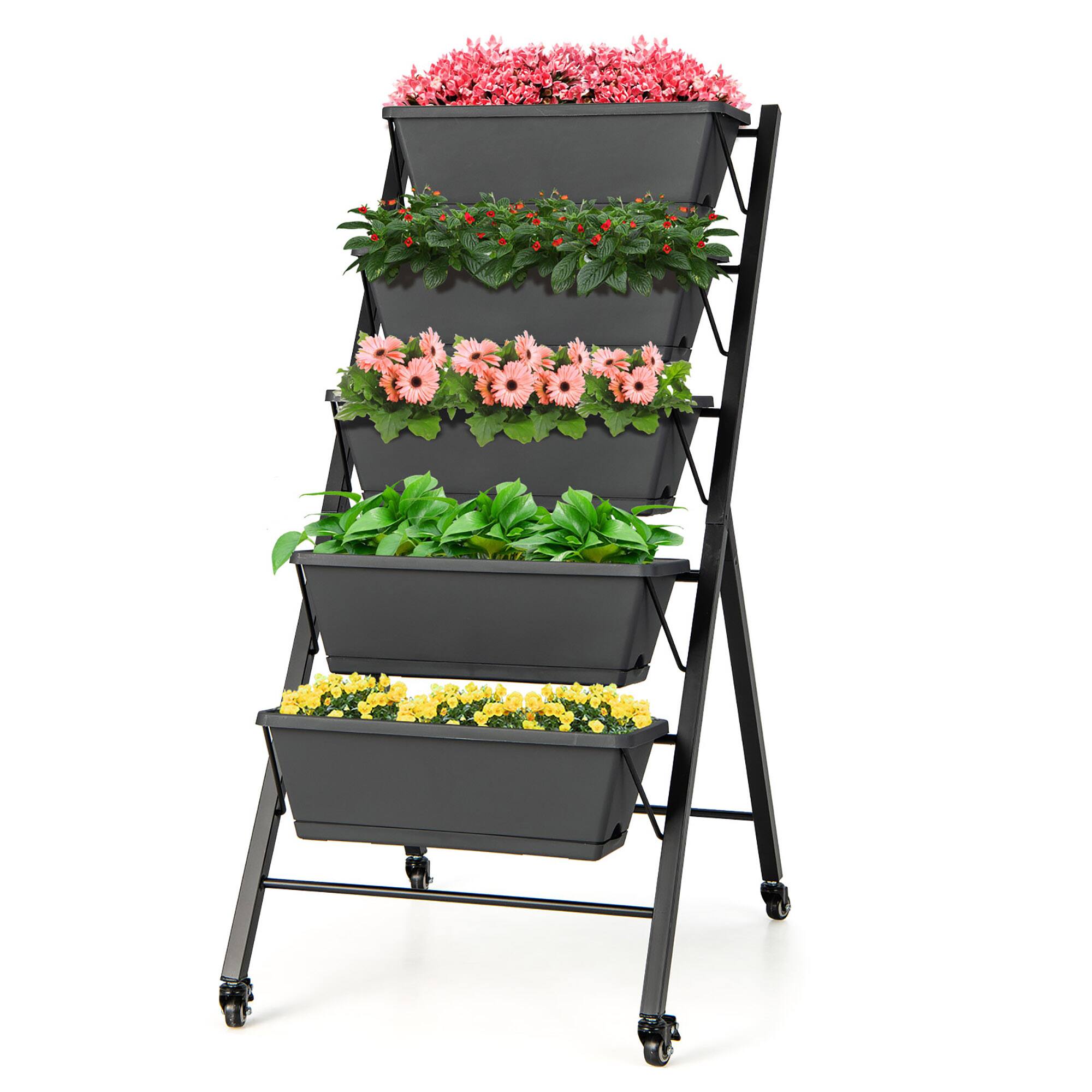 Alt View 1. Costway - 5-Tier Vertical Raised Garden Bed Elevated Planter with Wheels & Container Boxes - Gray.