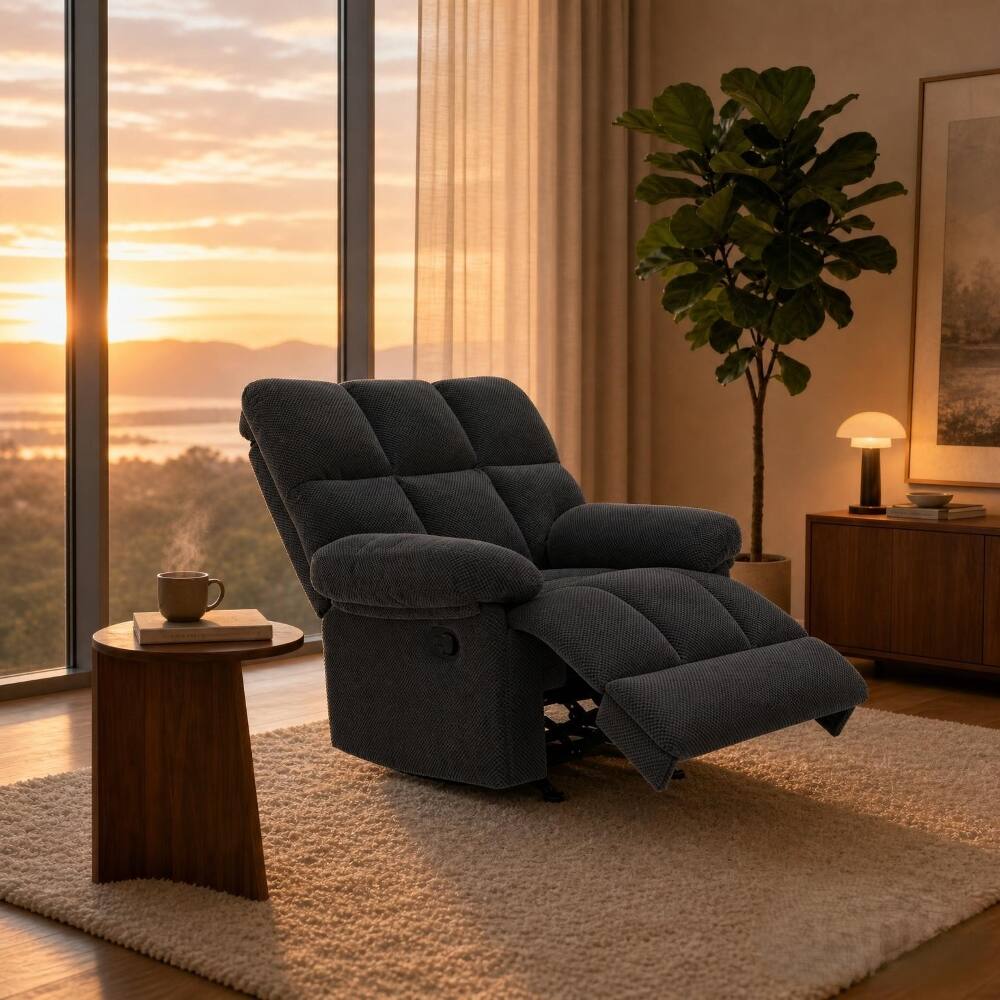 Angle. Ropilly - Ropilly Dark Gray Manual Rocker Recliner Contemporary Chair - Dark Gray.