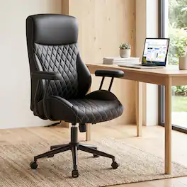 KERDOM - High Back Ergonomic Home Office Chair, MCM Executive Chair with Lumbar Support, PU Suede, Swivel Computer Chair, Tilt - Black