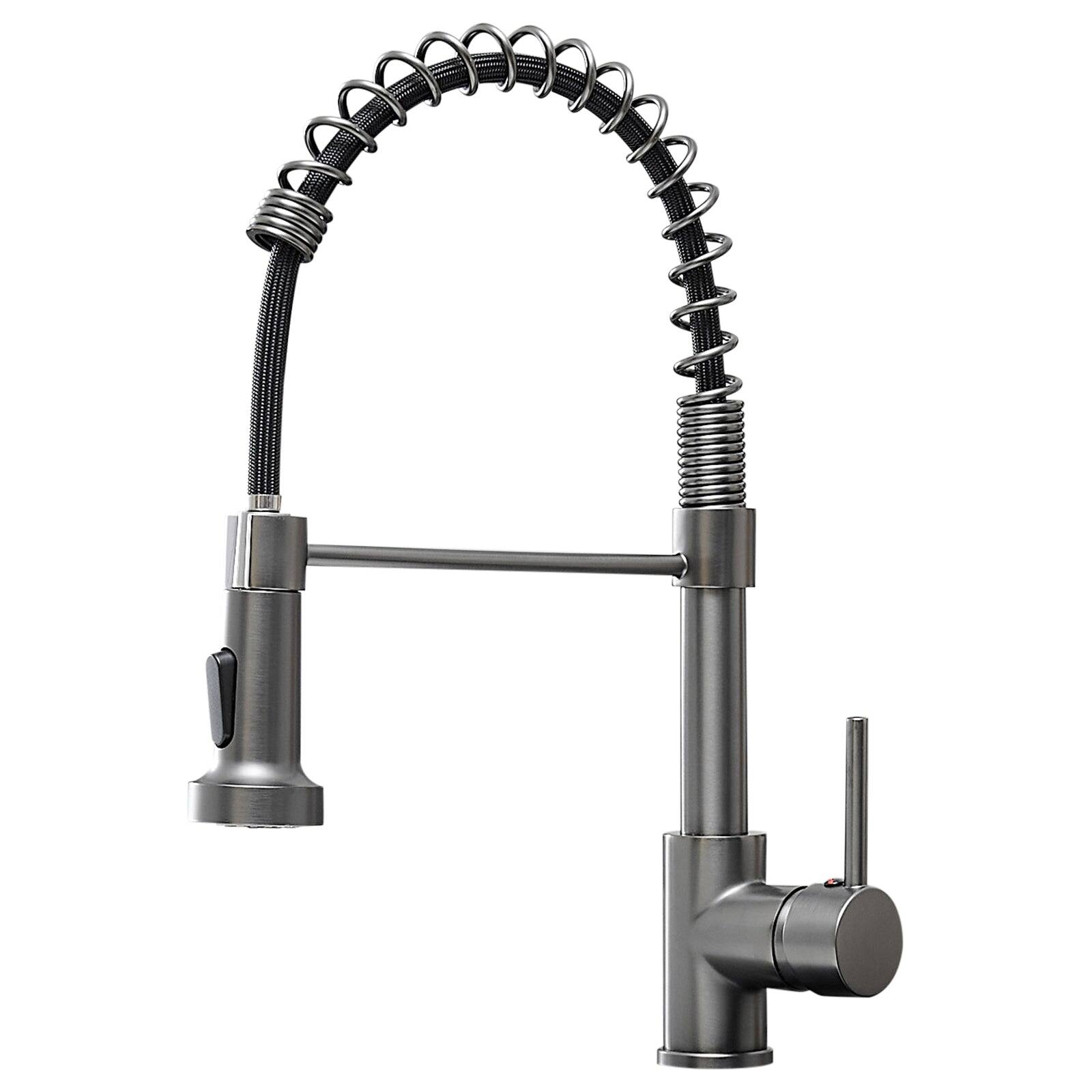 Alt View 6. Boyel Living - Matte Grey 2 Spray Patterns Single Handle Pull Down Sprayer Kitchen Faucet with Water Supply Hose - Matte Grey.