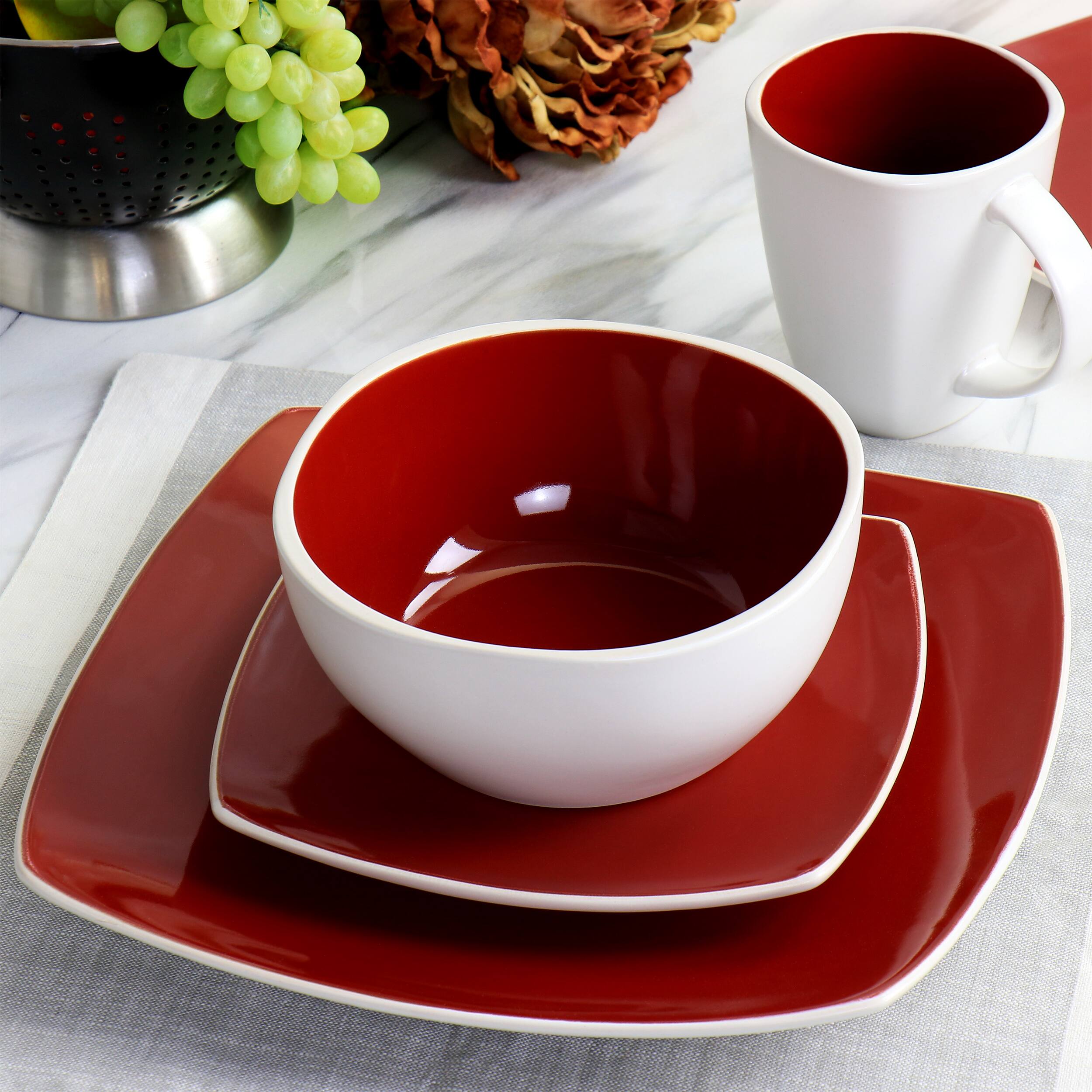 Alt View 8. Gibson - Gibson Elite Soho Lounge 16 Piece Stoneware Dinnerware Set in Red - Red.