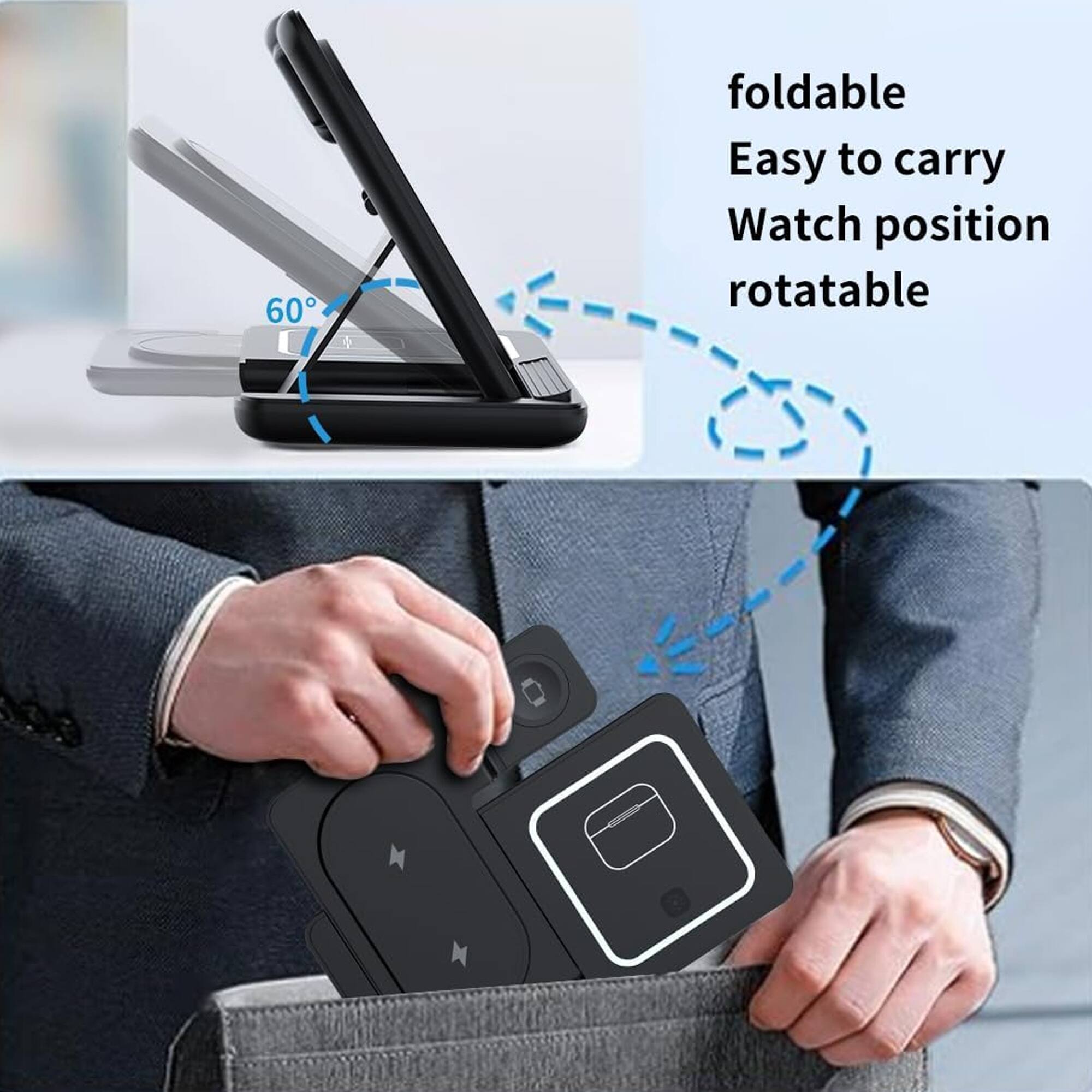 foldable  
Easy to carry  
Watch position rotatable