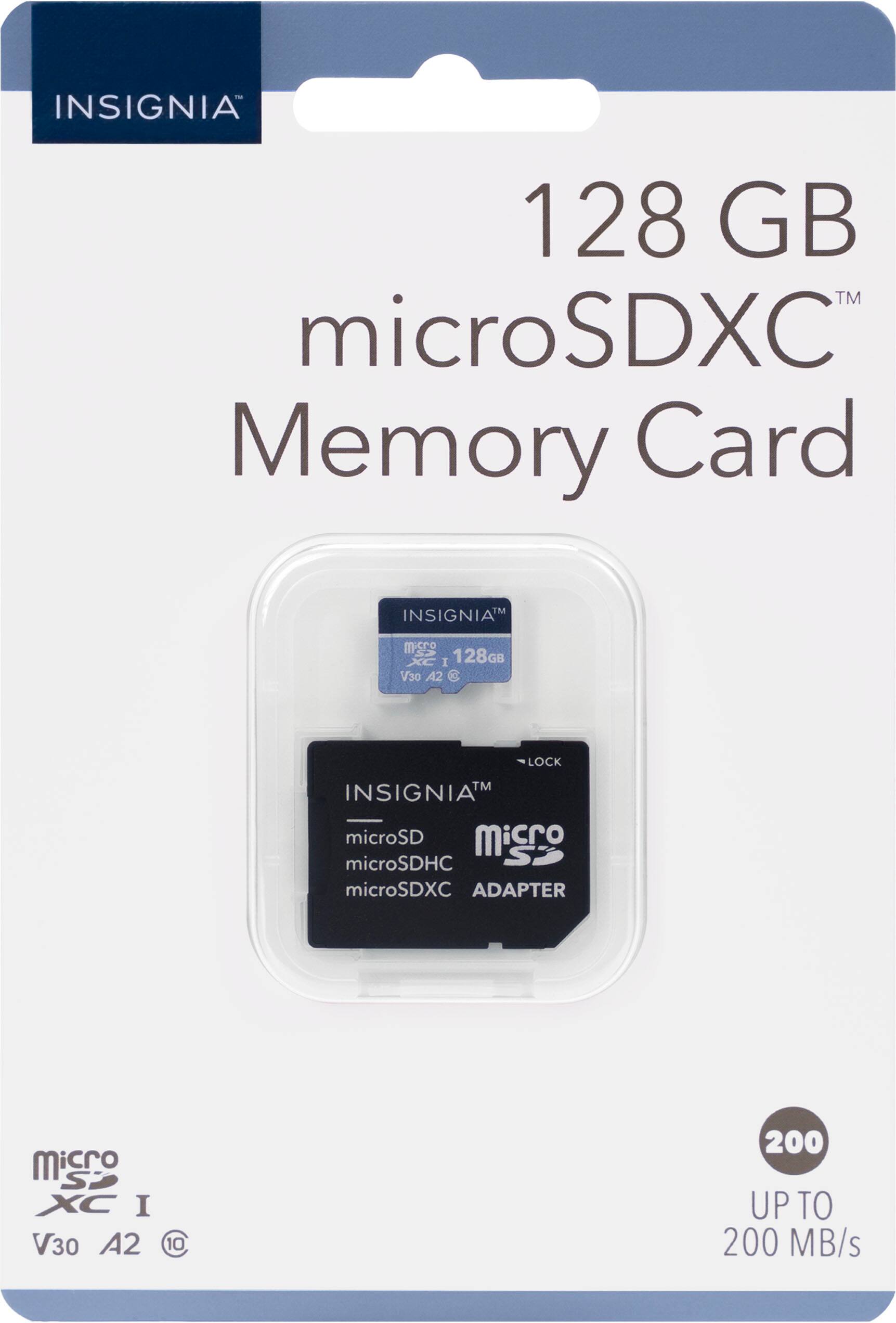 INSIGNIA 128 GB microSDXC Memory Card IM INSIGNIA™ 128GB V30 A2 8 LOCK microSD microSDHC microSDXC ADAPTER UP TO 200 MB/s
