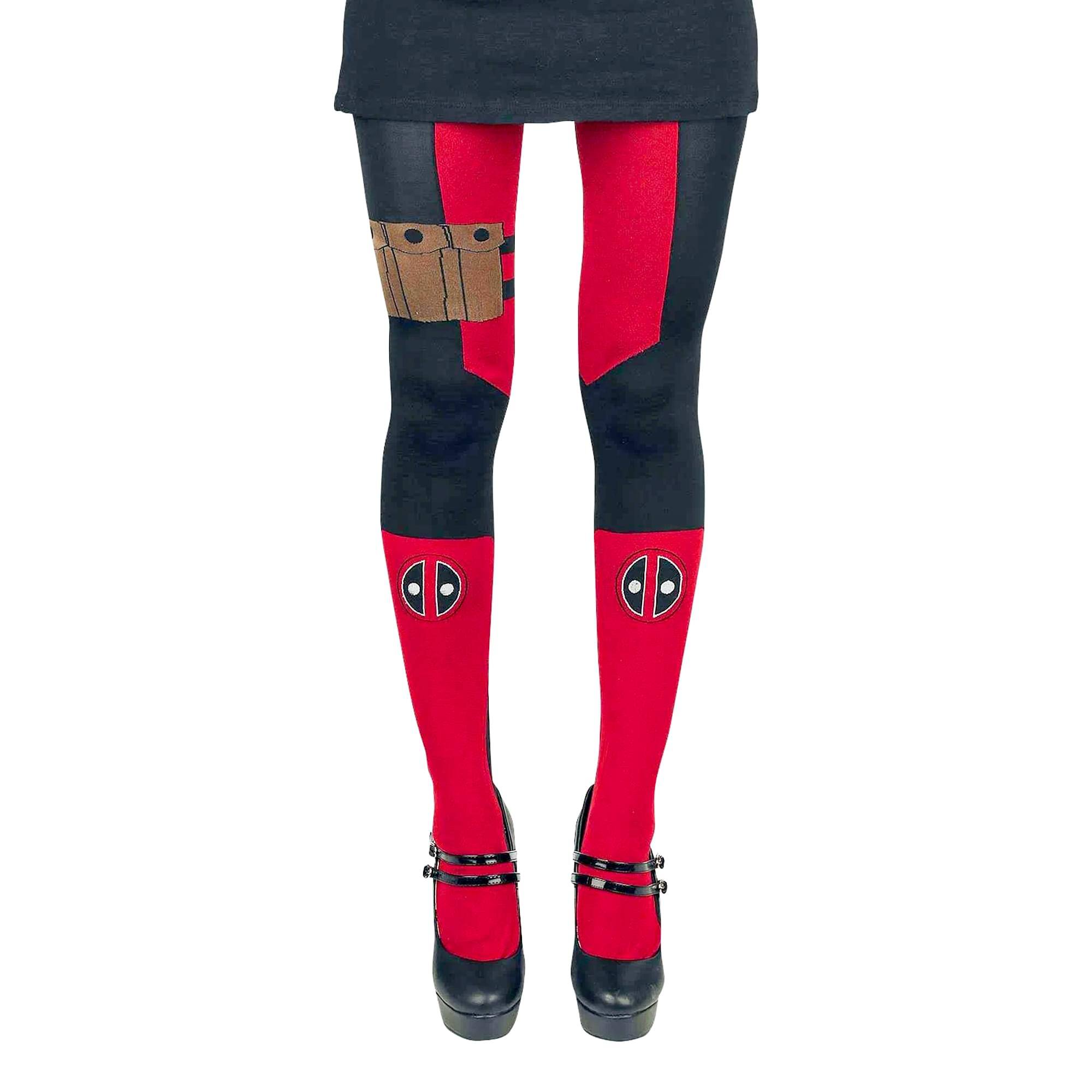 Alt View 1. Bioworld - Marvel Deadpool Women's Sheer Costume Tights - Red.