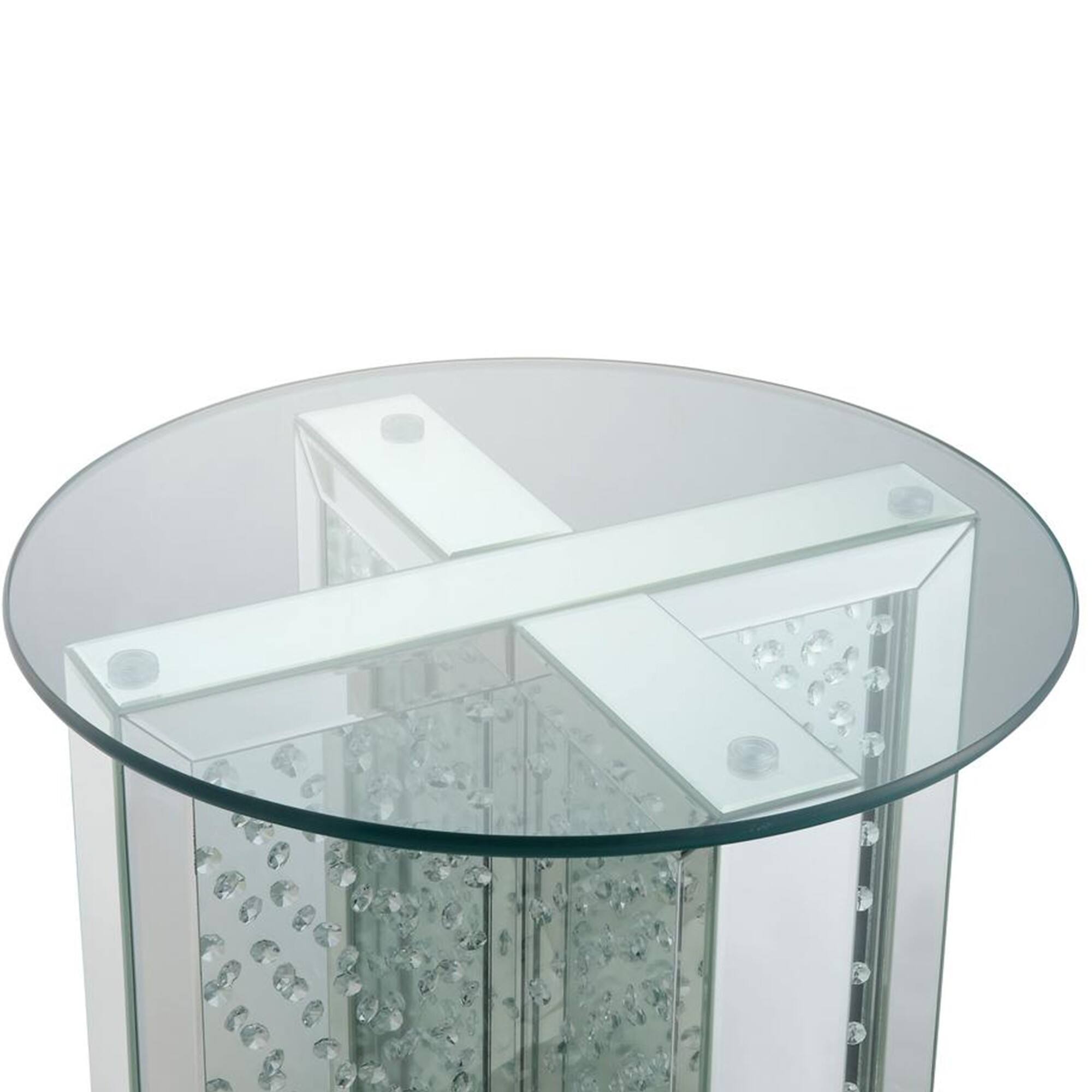 Alt View 2. Manhattan Lane - Round Mirrored Metal End Table with Glass Top and Crystal Accent Base - Silver.