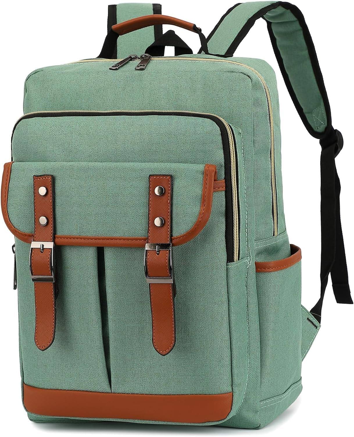 Front. Live At Space - NEOREAL Vintage Laptop Backpack Travel, College, Fashion Casual Teacher Women Notebook - Green.