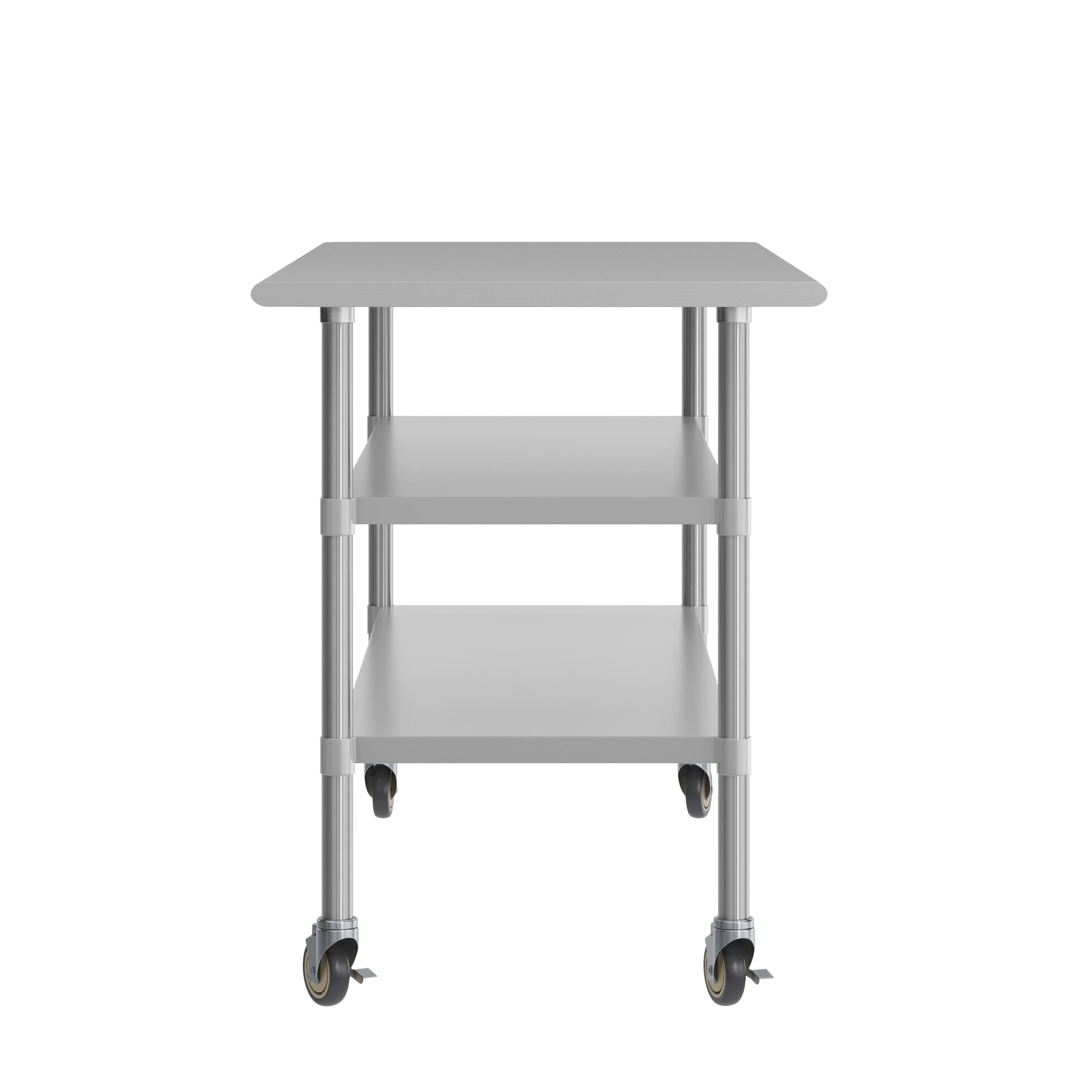 Left. Flash Furniture - Reader NSF Certified Stainless Steel Prep and Work Table 30"x 72" with 2 Galvanized Steel Undershelves and 4 Casters, He - Gray.