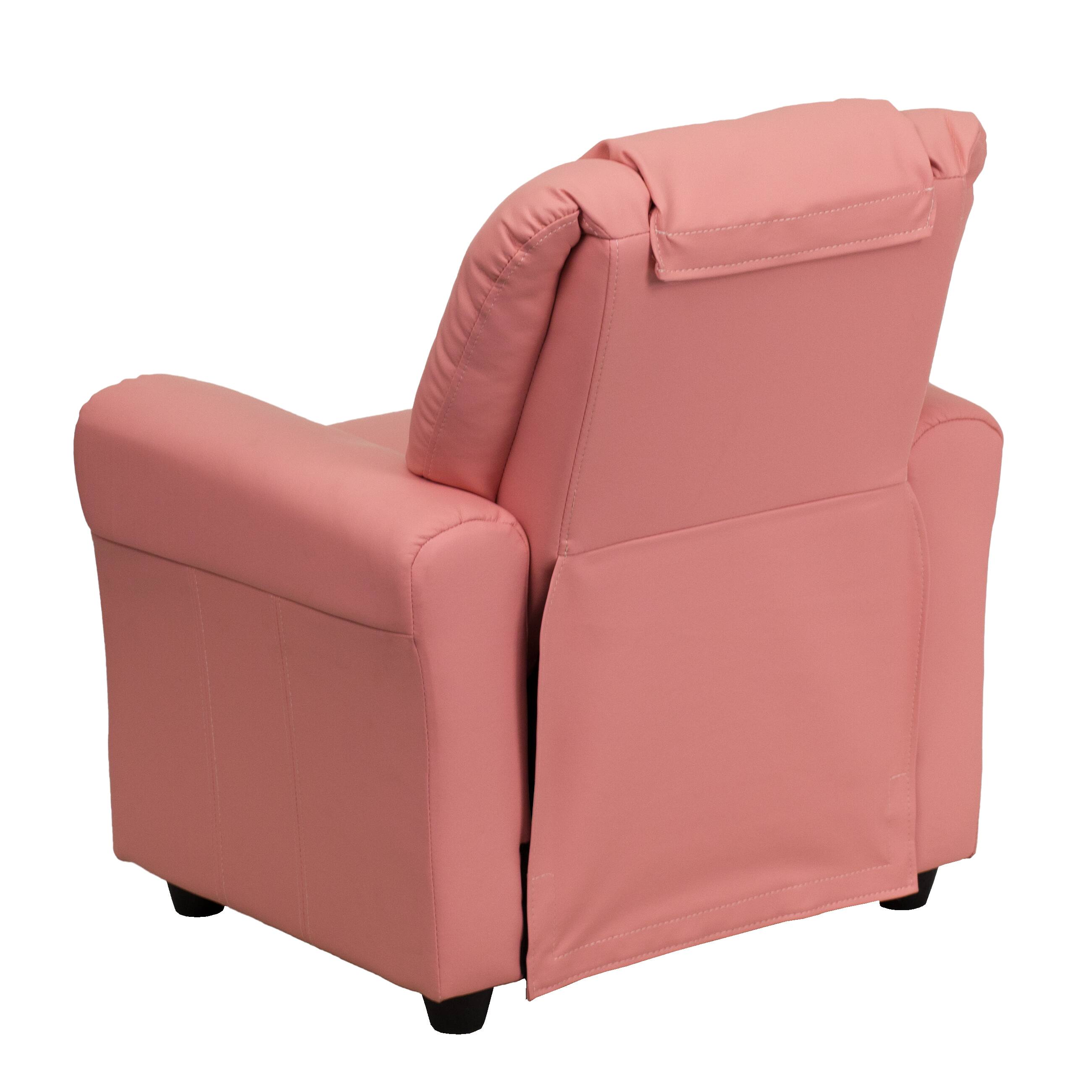 Alt View 4. Emma + Oliver - Contemporary Kids Recliner with Cup Holder and Headrest - Pink Vinyl.