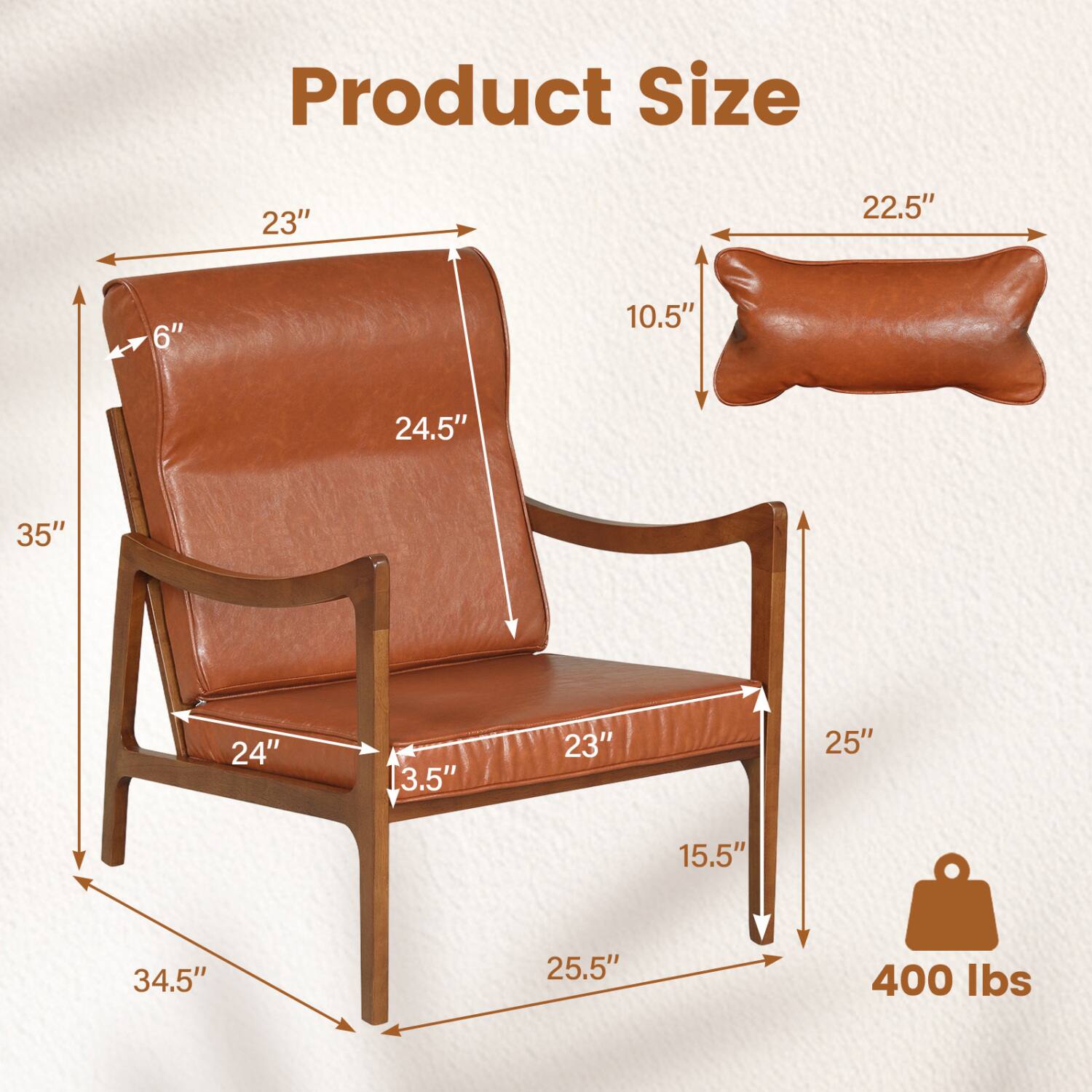Product Size

- 23"
- 22.5"
- 6"
- 10.5"
- 24.5"
- 35"
- 24"
- 3.5"
- 23"
- 25"
- 15.5"
- 34.5"
- 25.5"
- 400 lbs