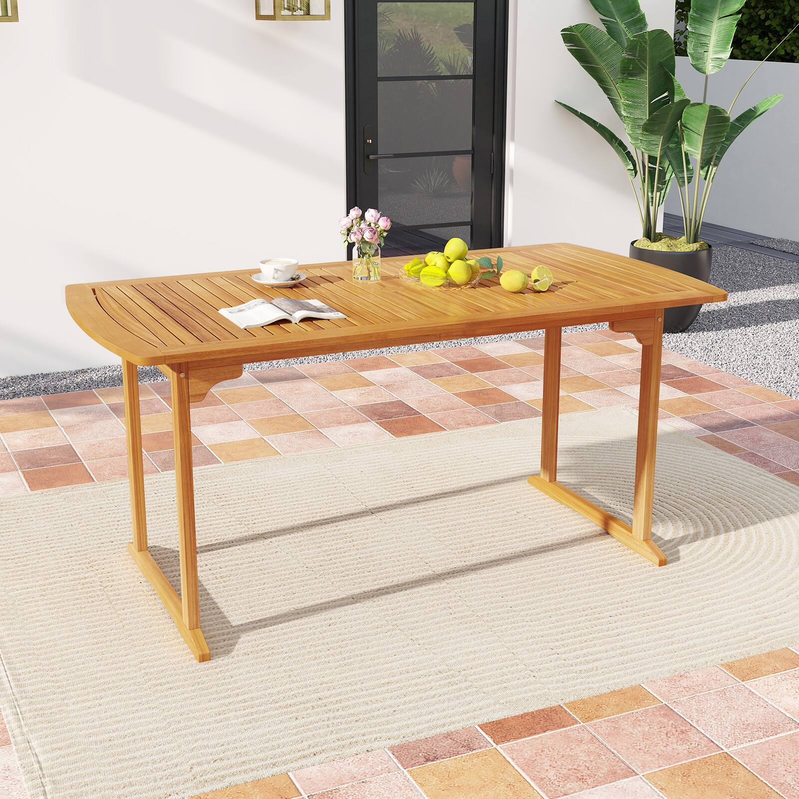 Alt View 1. Gymax - Gymax Outdoor Wooden Dining Table for 4-6 71'' Acacia Wood Table - Natural.